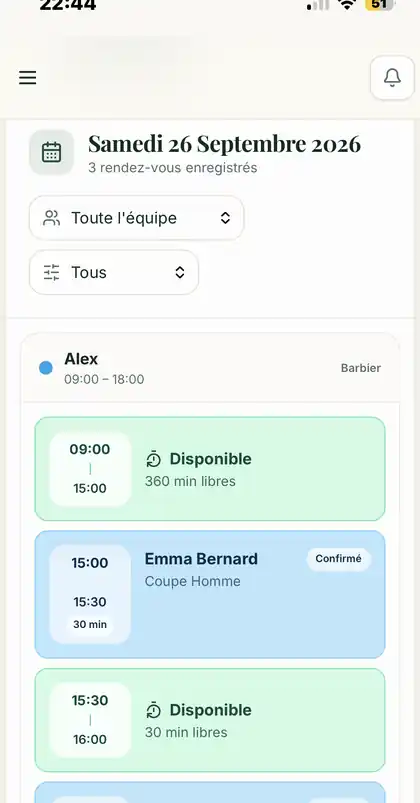 Agenda MesCréneaux sur mobile